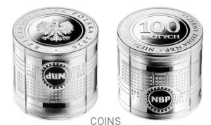 100 zł Niezależny bank centralny - rezerwy złota NBP 10oz Ag999 cylinder